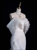 Civil Wedding Dresses Mermaid Off The Shoulder White Chiffon With Ruffles Bodice Short Sleeves Brides Dress Fitted Bridal Gowns HZ0311