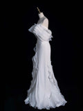 Civil Wedding Dresses Mermaid Off The Shoulder White Chiffon With Ruffles Bodice Short Sleeves Brides Dress Fitted Bridal Gowns HZ0311