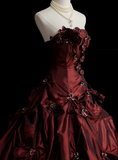 Retro Ball Gown Strapless Burgundy 60s Prom Dresses Fashion Evening Gowns Long Formal Party Dress HZ0311
