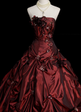 Retro Ball Gown Strapless Burgundy 60s Prom Dresses Fashion Evening Gowns Long Formal Party Dress HZ0311