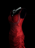Retro Classy Mermaid Sweetheart With Straps 1950s Burgundy Satin Pleated Long Prom Dresses Formal Gowns HZ0311