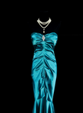Retro Classy Mermaid Sweetheart With Pleated 1950s Blue Satin Long Prom Dresses Formal Gowns HZ0311
