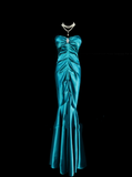 Retro Classy Mermaid Sweetheart With Pleated 1950s Blue Satin Long Prom Dresses Formal Gowns HZ0311