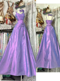Modest A Line Halter Lilac Taffeta Long Prom Dresses Party Dress 21st Birthday Outfits Graduation Gown HZ0311