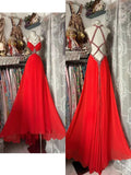 Retro Classy A Line Sweetheart With Straps 1950s Red Chiffon Long Prom Dresses Formal Gowns HZ0311