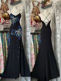 Retro Classy Mermaid Spaghetti Strap Black 1950s With Slit Long Prom Dresses Formal Gowns HZ0311
