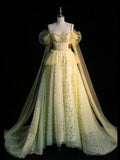 Princess Ball Gown Spaghetti Strap Yellow Tulle Long Prom Dresses Party Dress 21st Birthday Outfits Graduation Gown HZ0311