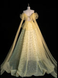 Princess Ball Gown Spaghetti Strap Yellow Tulle Long Prom Dresses Party Dress 21st Birthday Outfits Graduation Gown HZ0311