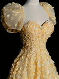 Princess Ball Gown Sweetheart Yellow Tulle Long Prom Dresses Party Dress 18th Birthday Outfits Graduation Gown HZ0311