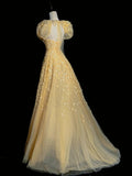 Princess Ball Gown Sweetheart Yellow Tulle Long Prom Dresses Party Dress 18th Birthday Outfits Graduation Gown HZ0311