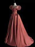 Princess Ball Gown Sweetheart Satin With Puffy Sleeves Long Prom Dresses Party Dress 18th Birthday Outfits Graduation Gown HZ0311