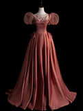 Princess Ball Gown Sweetheart Satin With Puffy Sleeves Long Prom Dresses Party Dress 18th Birthday Outfits Graduation Gown HZ0311