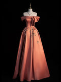 Princess Ball Gown Off The Shoulder Rust Red Satin Long Prom Dresses Party Dress 18th Birthday Outfits Graduation Gown HZ0311