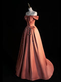 Princess Ball Gown Off The Shoulder Rust Red Satin Long Prom Dresses Party Dress 18th Birthday Outfits Graduation Gown HZ0311