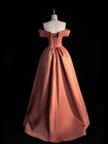 Princess Ball Gown Off The Shoulder Rust Red Satin Long Prom Dresses Party Dress 18th Birthday Outfits Graduation Gown HZ0311