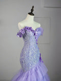 Modest Mermaid Off The Shoulder Lilac Tulle Long Prom Dresses Party Dress 21st Birthday Outfits Graduation Gown HZ0311
