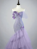 Modest Mermaid Off The Shoulder Lilac Tulle Long Prom Dresses Party Dress 22th Birthday Outfits Graduation Gown HZ0311