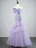 Modest Mermaid Off The Shoulder Lilac Tulle Long Prom Dresses Party Dress 22th Birthday Outfits Graduation Gown HZ0311