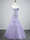 Modest Mermaid Off The Shoulder Lilac Tulle Long Prom Dresses Party Dress 22th Birthday Outfits Graduation Gown HZ0311
