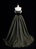 Retro Classy Ball Gown Strapless Olive Green Satin Long 1950s Prom Dresses Formal Gowns HZ0311