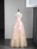 Modest Ball Gown Off The Shoulder Pink Tulle Long Prom Dresses Party Dress 22th Birthday Outfits Graduation Gown HZ0311