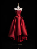 Classy Ball Gowns High Low Strapless Burgundy Satin Prom Dresses Graduation 20th Birthday Outfits HZ0311