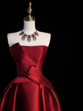 Classy Ball Gowns High Low Strapless Burgundy Satin Prom Dresses Graduation 20th Birthday Outfits HZ0311