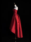 Classy Ball Gowns High Low Strapless Burgundy Satin Prom Dresses Graduation 20th Birthday Outfits HZ0311