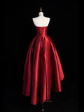 Classy Ball Gowns High Low Strapless Burgundy Satin Prom Dresses Graduation 20th Birthday Outfits HZ0311