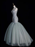 Modest Mermaid Strapless Dusty Green Tulle Long Prom Dresses Party Dress 22th Birthday Outfits Graduation Gown HZ0311