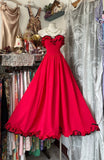 Classy Ball Gown Strapless Red Chiffon 2000s Tea Length Prom Dresses Formal Gowns HZ0311