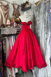 Classy Ball Gown Strapless Red Chiffon 2000s Tea Length Prom Dresses Formal Gowns HZ0311