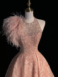 Classy Ball Gowns Scoop Neck Sequined Blush Pink Long Prom Dresses Graduation 20th Birthday Outfits HZ0311