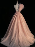 Classy Ball Gowns Scoop Neck Sequined Blush Pink Long Prom Dresses Graduation 20th Birthday Outfits HZ0311