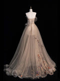 Princess Ball Gown Strapless Champagne Tulle Long Prom Dresses Evening Outfits Formal Dress HZ0311