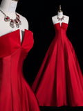 Classy Ball Gowns Strapless Red Satin Prom Dresses Graduation 20th Birthday Outfits HZ0311