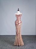Princess Mermaid Sweetheart Pink Satin Sequins Long Prom Dresses Evening Outfits Formal Dress HZ0311