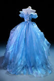 Classy Ball Gowns Off The Shoulder Blue Sweet 15 16 Prom Dresses Graduation 20th Birthday Outfits HZ0311