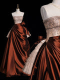 Modest Ball Gown Strapless Satin Pleated Beaded Long Prom Dresses Party Dress 21st Birthday Outfits Graduation Gown HZ0311