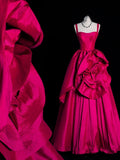 Modest Ball Gown Spaghetti Straps Hot Pink Satin Long Prom Dresses Party Dress 21st Birthday Outfits Graduation Gown HZ0311