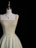 Sparkly A Line Square Neck Mint Green Sequins Long Party Dresses Prom Dresses Impress Formal Party Dress HZ0311