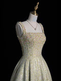 Sparkly A Line Square Neck Mint Green Sequins Long Party Dresses Prom Dresses Impress Formal Party Dress HZ0311