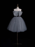 Simple Ball Gown Strapless Silver Gray Tulle Short 16th Birthday Outfits Middle School Homecoming Dresses Cocktail Gown HZ0311