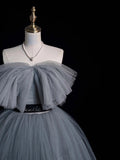 Simple Ball Gown Strapless Silver Gray Tulle Short 16th Birthday Outfits Middle School Homecoming Dresses Cocktail Gown HZ0311