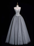 Retro Ball Gown Sweetheart Grey Tulle With Beaded Bodice Party Dresses Prom Dresses Impress Senior Formal Dance Dress HZ0311