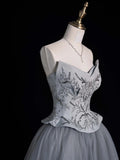 Retro Ball Gown Sweetheart Grey Tulle With Beaded Bodice Party Dresses Prom Dresses Impress Senior Formal Dance Dress HZ0311