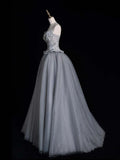 Retro Ball Gown Sweetheart Grey Tulle With Beaded Bodice Party Dresses Prom Dresses Impress Senior Formal Dance Dress HZ0311