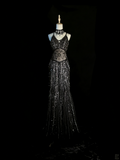 Chic Mermaid Spaghetti Strap Black Sequin Long Party Dresses Prom Dresses Impress Formal Party Dress HZ0311