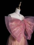 Retro Sheath Sweetheart Pink Lace Tulle With Bowknot Party Dresses Prom Dresses Impress Senior Formal Dance Dress HZ0311