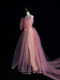 Retro Sheath Sweetheart Pink Lace Tulle With Bowknot Party Dresses Prom Dresses Impress Senior Formal Dance Dress HZ0311
